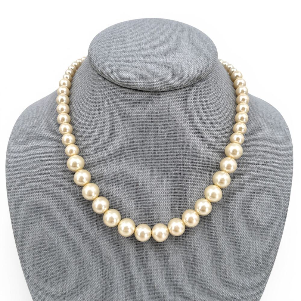 Rachel Simulated Pearl Choker Necklace Cream Color 18 Inch